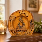 Bethlehem Nativity - Hand Carved Olive Wood Bark Slice With Engraved Bethlehem