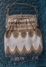 Antique Micro Beaded Purse Paris France Victorian Handbag Steel Frame Clasp