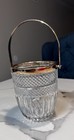 Vintage Cut Diamond Crystal Glass Ice Bucket Silver Plated Handle Rim Heavy 6 