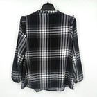 Bloomchic Plaid Tie Neck Lightweight Ruffle Sleeve Pullover Blouse Women Size 10