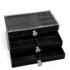 Clear Acrylic Velvet Jewelry Organizer With 3 Drawers  Stackable Display Black