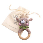 Wooden Baby Rattle Crochet Elk Teether Toy Newborn Infant Gift Sensory Toy