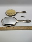 Vintage Silver Plate Vanity Set Hand Mirror   Brush Pink Roses 2 Piece Dresser