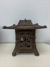Vintage Pair Japanese Style Heavy Cast Iron Garden Lanterns W door Pagoda Rare