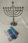 Metal Menorah Chanukah Hanukkah Traditional Silver Tone Finish 9    Star Of David