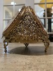 Antique Large Amber Glass Ormolu Jewelry Case Trinket Box