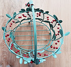 New Vintage Metal Oval Holly-themed Basket With Handle Size 11 x 9 x 10  High