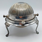 Vintage Sheffield Silver Plate Rolling Dome Butter Server Dish W  Insert 6  X 5 