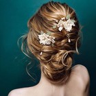 5pcs Camellia Flower Tassels Hairpin  Crystal Rhinestone Pearl Hair Clips