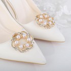 2pcs Women Pearl Shoe Clips Round Crystal Shoe Buckles Fashion Removable Shoe   