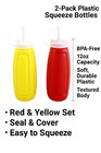2pk Ketchup Mustard Squeeze Bottles 12oz Bpa-free Plastic Bbq Condiment Se