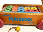 Vintage Playskool Wooden Pull Wagon With Multi-color Blocks