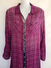 Aratta Silent Journey Button Down Plaid Velvet Back Dress Shirt Kimono Top Small