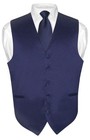 Men s Dress Vest Necktie Hanky Navy Blue Color Neck Tie Set For Suit Or Tuxedo