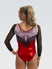 Gk Elite Soaring Competition Gymnastics Leotard Red Black White Mesh Size Cm
