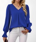 Women s Long Sleeve Tops Dressy Casual V Neck Tunic Shirts Loose Chiffon Blouse