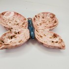 Vintage Pink Speckled Art Pottery 7  Butterfly Trinket Dish 1961 Signed