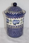 Stunning Boleslawiec Polish Pottery Floral Blue Canister Jar Lid 9  Tall