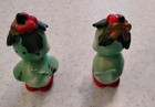 Vintage Lefton Green Blue Birds Ceramic Christmas Salt   Pepper Shakers