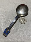 J Tostrup Sterling Spoon Blue Enamel St  Hallvard Oslo On Handle - Seal Of Oslo