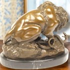 Bronze Lion Statue Marble Sculpture Animal Art Decor Figurine Home Serpent Snake