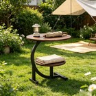 Outdoor 2-tier Side Table Faux Marble Metal C-shaped End Table For Patio