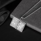 Men Silver Cross Bible Book Pendant Necklace Chain Christian Jewelry Gift