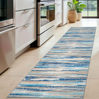 Abstract Hallway Runner Rug  Blue 2x8 Non-slip Thin Print Faux Wool Carpet