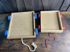 2 Two Vintage Wooden Pull-along Toy Wagons Or Carts With Wheels And Pull Strings