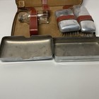 Vintage Mens Travel Grooming Kit Vanity Case Set In Leather Brown Zipper Case