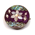 Vtg Alpaca Silver Mexico Trinket Box Enamel Inlaid Mop Abalone Flower Purple