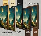 Japanese Fairy Landscape With Chinese Lanterns Art Poster Or Canvas Print Framed
