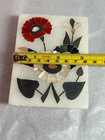 Vintage Floral Stone Inlay White Marble Trinket Jewelry Box With Lid