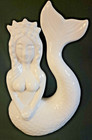 Mermaid Siren White 10  Tall Figurine Ceramic Nautical Ocean Sea Vtg Retro
