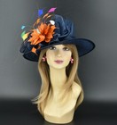 Sf044 navy Multi-colors  Kentucky Derby  Church  Wedding Medium Brim Sinamay Hat