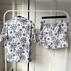 Vtg 60s Jantzen Kona Kai White Blue Cotton Hawaiian Cabana Shirt Shorts Set L