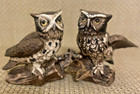 2 Vintage Homco Owl Figurines 70s Ceramic Porcelain Retro Classic Pair Euc