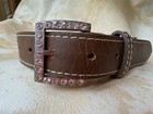 Nocona Girls Size 24 Western Leather Belt Pink Heart Cross Studded Buckle Bling