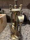 Vtg Brass Fireplace Tool Set 5 Piece Set Stand With Tools Fire Place Pineapple