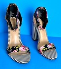 Shoedazzle Floral Stripe Block Heel Opentoes High Heel Party dress Shoes Sz 6