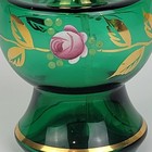 Vtg Bohemian Czech Art Handpainted Green Gold Glass Atomizer Perfume Bottle