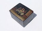 Antique 19thc Russian Lacquer Box Handpainted Figures Table Drinking Smoking