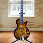 Semi Hollow Body Brown Electric Guitar Black Binding Tremolo Bridge Hh Pickups