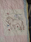 Vtg Handmade Embroidered Baby Child Quilt Animals Pink Blue Yellow Nursery 68x54