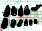 11 Pc Lot Vintage Black Molded Vinyl Single Doll Shoes - Various Sizes Style Guc
