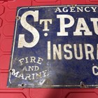 Vintage St Paul Insurance Co Fire   Marine Porcelain Advertising Agency Sign 