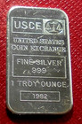 1982 United States Coin Exchange Commercial Bar 1 Troy Oz 999 Silver