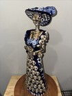 Mexican Talavera Catrina Day Of The Dead Folk Art    blue   White Skull Dress 24   