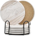6pc Ceramic Coasters With Holder - 4  Marble Absorbent Set For Coffee Table