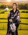 Japanese Kimono Set For Women  Satin Yukata Robe With Floral Design